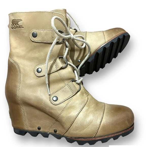 SOREL Joan of Arctic Wedge II Ankle Boots in Ash Brown Leather Sz. 8 - Picture 10 of 12